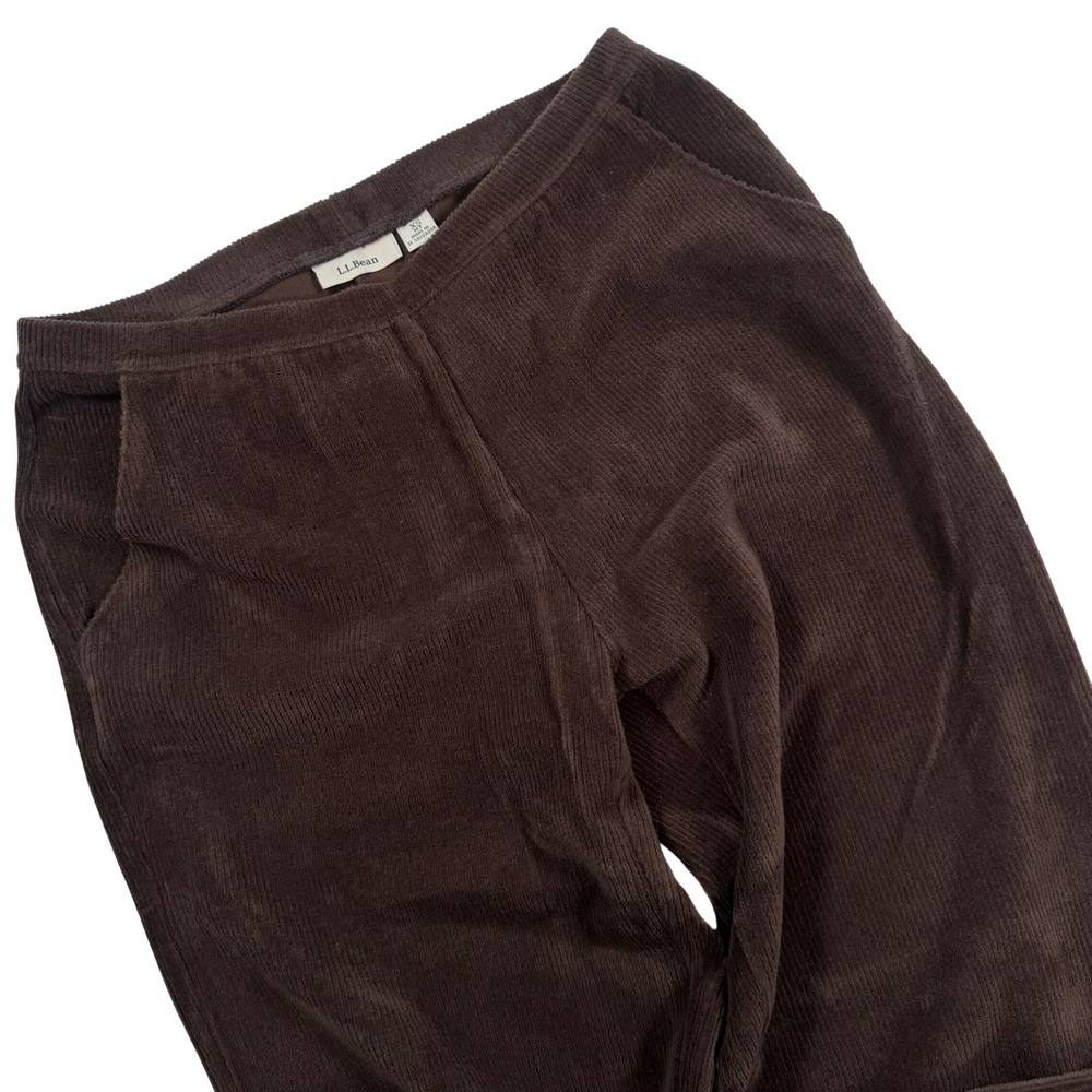 LL Bean Brown Corduroy Pull On Pants XS MT Stretch Straight Leg Vintage 90s
